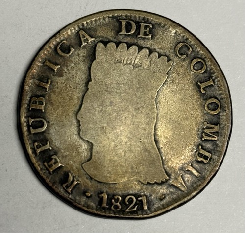 Fine 1821 Ba-JF Colombia 8 Reales (Bogota Mint), All Original Silver Coin