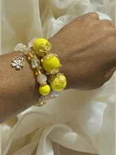 Twinkle in Bloom: Iridescent Rose Glitter Bracelet Duo handmade
