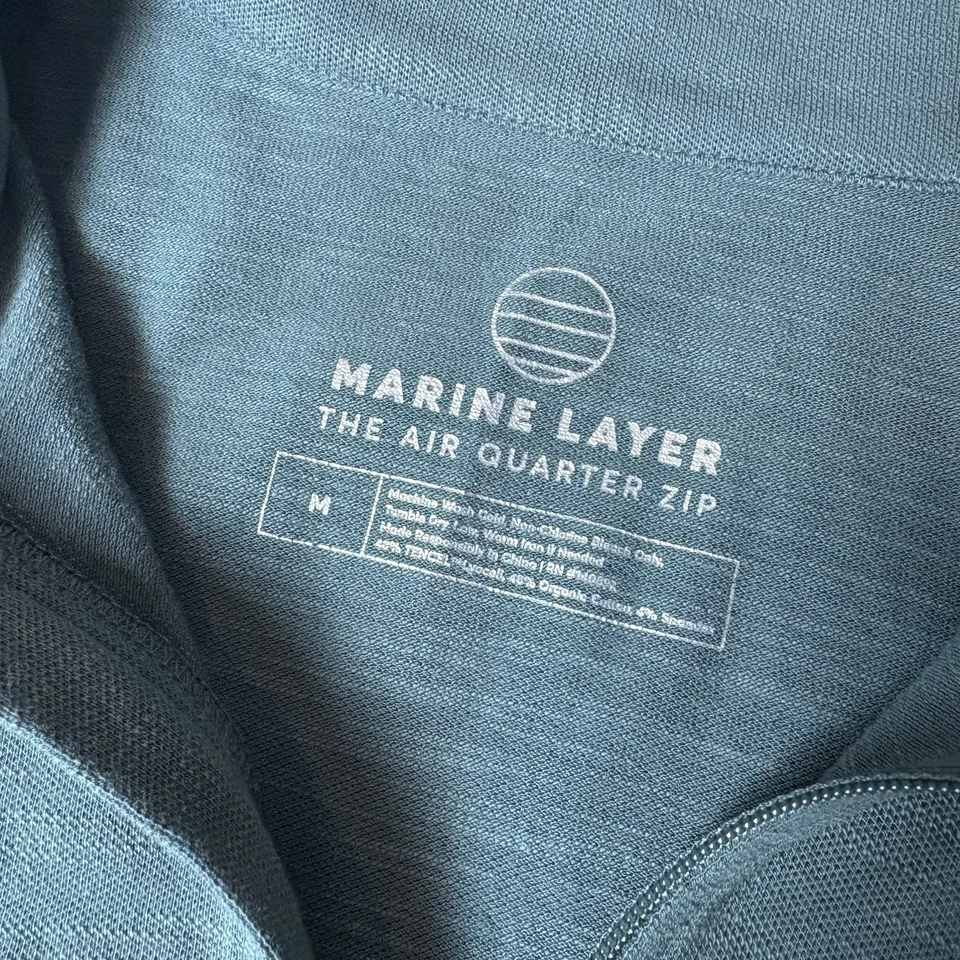 Marine Layer The Air Quarter Zip Men's Medium Blue Long Sleeve Pullover Top - Image 3 of 4
