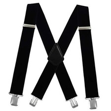 Men's X-Back 2 Inches Wide Heavy Duty Clips Adjustable Suspenders Black
