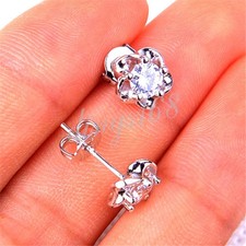 925 Sterling Silver Hypoallergenic Rose Flower Crystal Stud Post Earrings Z1040