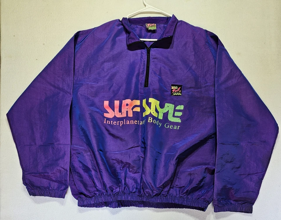 Cortavientos Vintage Años 90 Estilo Surf Iridiscente Cuarto Cremallera Púrpura Azul Talla Única Foto 2 de 4