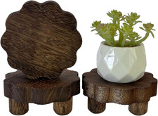 3 Pack Tiny Scalloped Wood Risers for Display ,Small Wooden Stands with Removabl