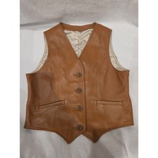 Vintage 70s Tan Leather Vest Womens Small Cognac Western Boho Tailored Wasitcoat
