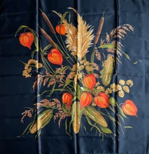 VTG St Michael Scarf Fall Harvest Cattails Goldenrod Black Orange Satin Italy