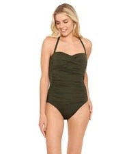Lauren Ralph Lauren Beach Club Solid Twist Bandeau One-Piece Olive 4