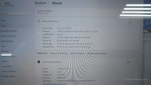 MICROSOFT SURFACE LAPTOP 2 1769 15" CORE I7-8650U 512GB NVMe 16GB W11Pro - Picture 9 of 12