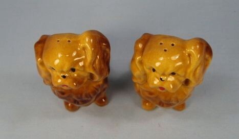 Pekingese Dog Salt & Pepper Shakers Fluffy Brown Figural Retro Nice (O) - Picture 2 of 6