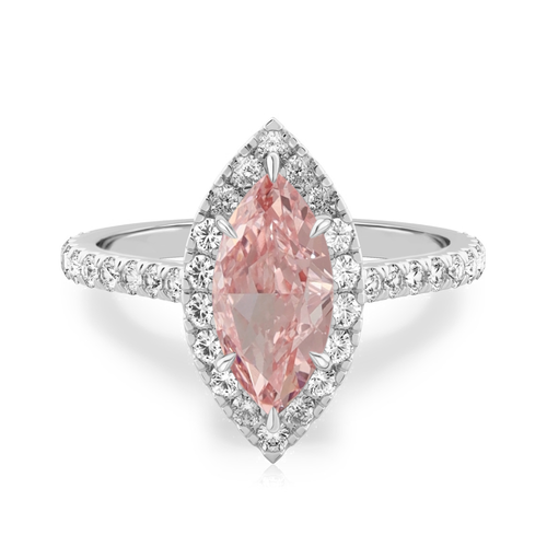 18K White Gold Ring 1.60 Ct IGI Lab Grown Fancy Vivid Pink Marquise Cut Diamond