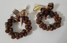 Jingle Bell Mini Wreath Christmas Ornaments With Bow Rustic Old World Christmas