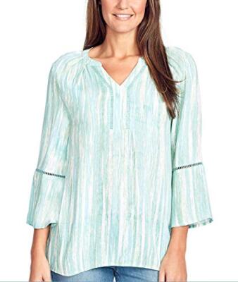 Gloria Vanderbilt Womens Nova Flutter Sleeve Blouse Paint Flow Aqua Mist X-Small
