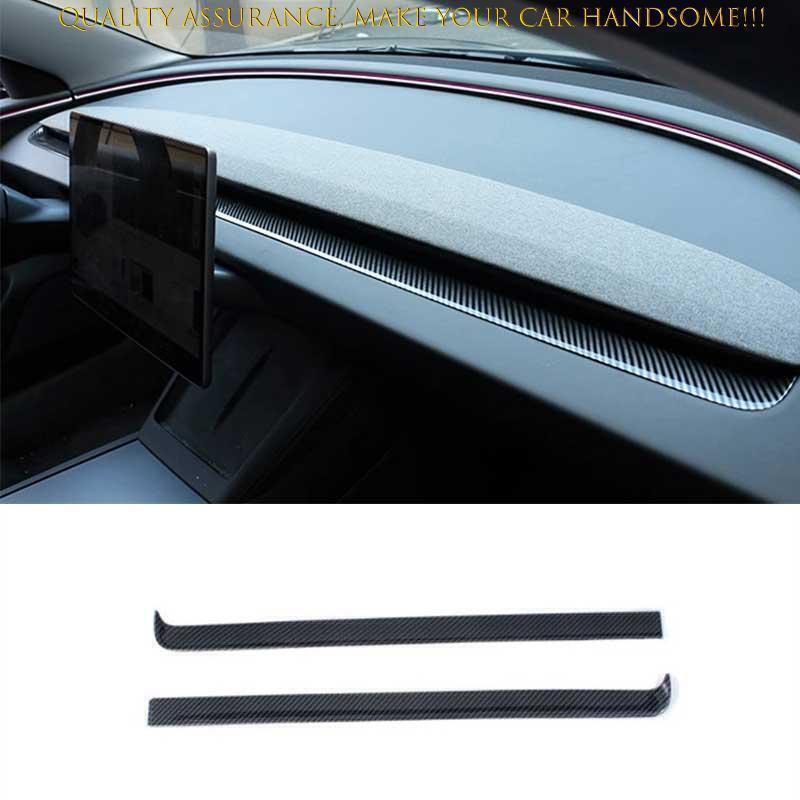 2x Carbon Fiber Center Console Instrument Dash Strip For Tesla Model 3 2024-2025