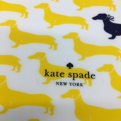 4 Kate Spade Wickford Plate Set Dachsund Dog Yellow Navy Accent Lunch Dessert 9" - Picture 3 of 6