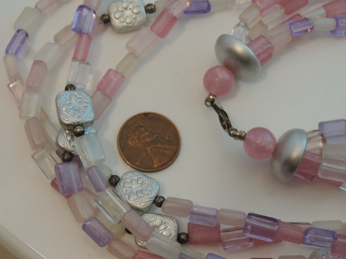 Collier Vintage Perles Rose Translucide Effet Givre - Occasion - Sans Marque