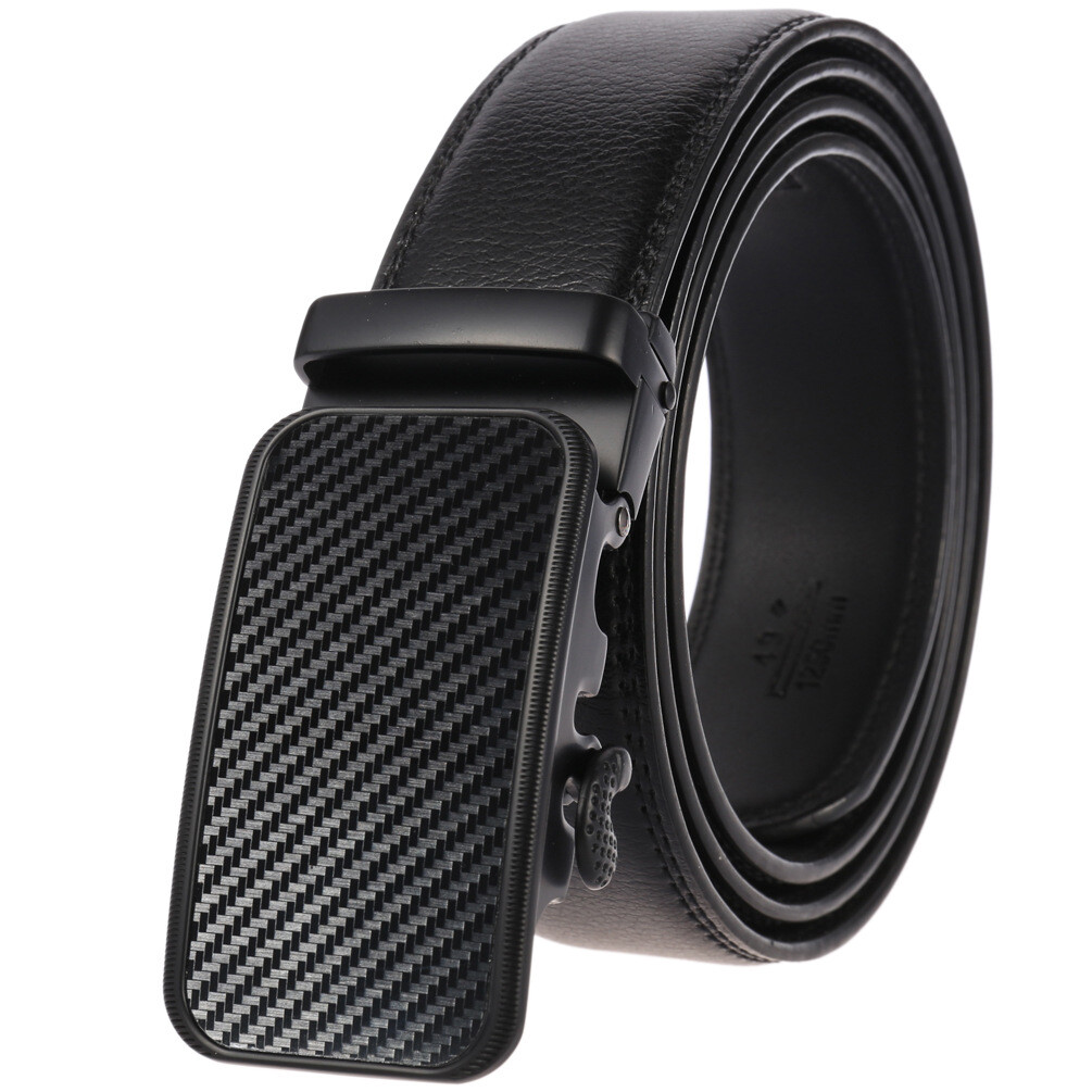 Luxury Men's Cowskin Leather Belt Automatic Buckle Strap Black