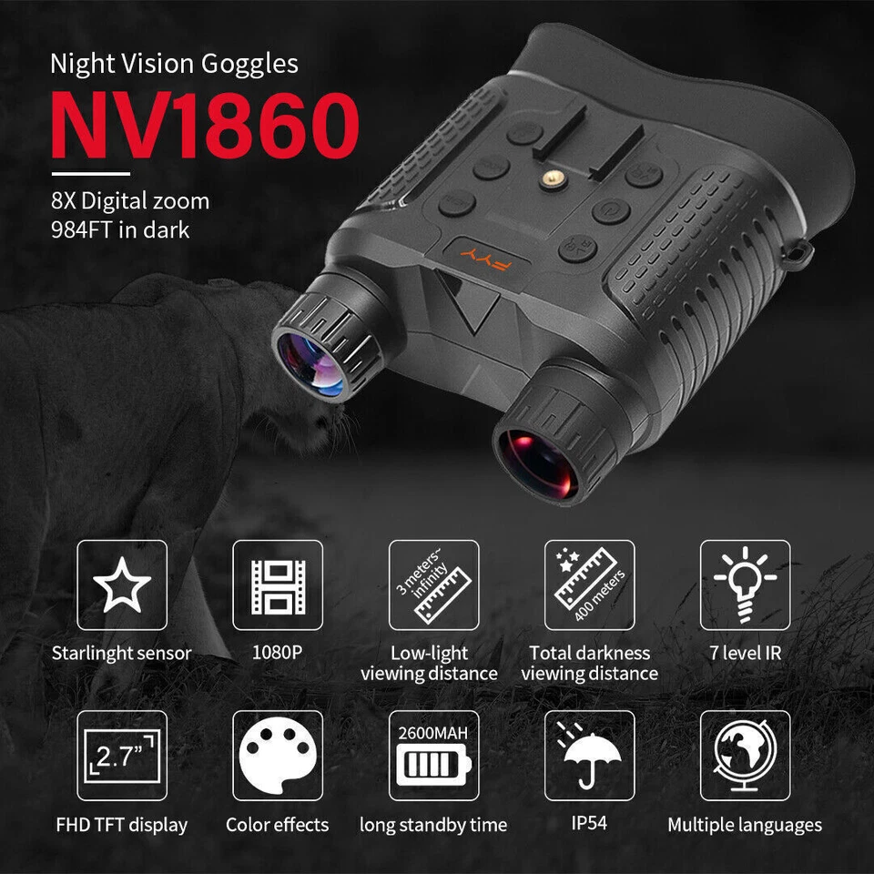 NV8160 12MP Night Vision Goggles Binoculars IR Head Mounted Hunting Rechargeable - Image 2 of 4