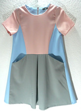 Pastel Color Block Mini Size XS Short Sleeve Dress Retro Stretch Pockets SheIn