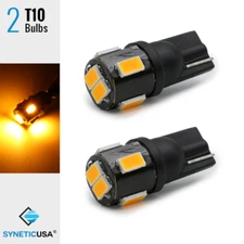 2x T10 168 921 6-LEDs 3000K Amber Yellow License Plate/Interior Side Light Bulbs