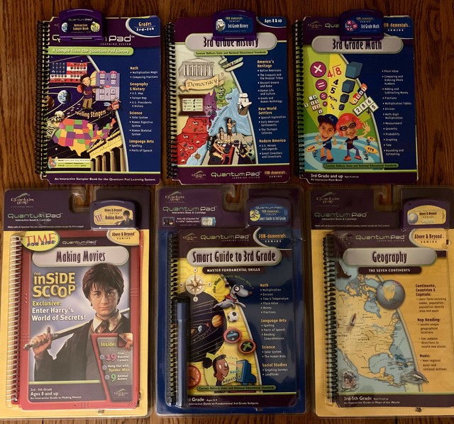 LEAP FROG QUANTUM LEAP PAD BOOKS & CARTRIDGE, 3 Brand New Sealed/3 Used