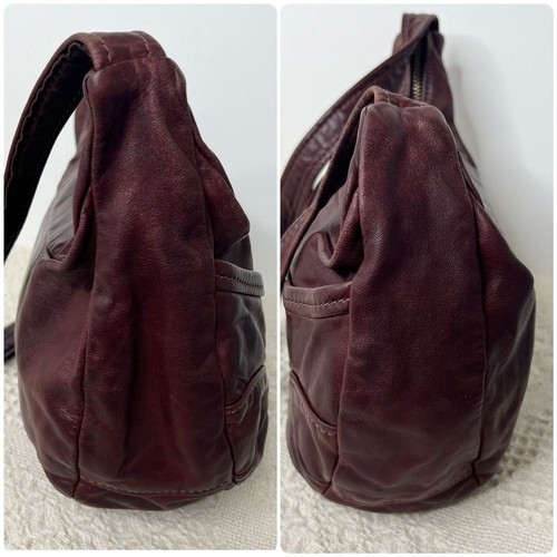90s Vintage Victoria Leather Co Burgundy Hobo Shoulder Bag Distressed Slouchy - Picture 9 of 9