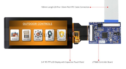 Bar Type 3.4 inch 412x960 IPS TFT LCD Display SPI+RGB Interface - Picture 11 of 14