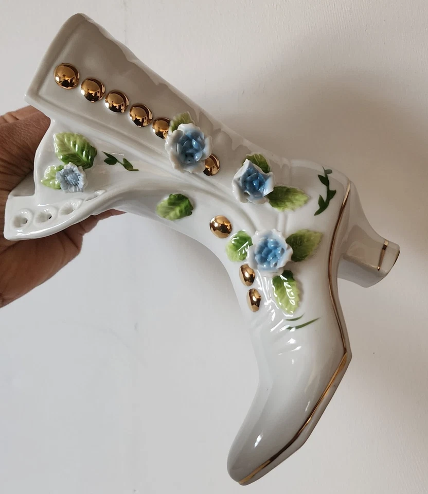 Ceramic Victorian Style  Boot with Roses - Hand Painted with Hand Made Roses - Image 4 of 4