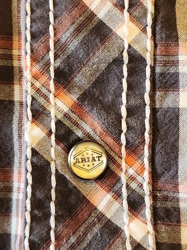 Ariat Knopfleiste Perle Druckknopf Shirt langärmelig kariert Retro-Passform Herren M - Bild 5 von 15