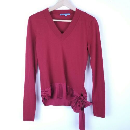 Antonio Melani Sweater S V-neck Balletcore Red Wool Silk Band and Bottom Tie