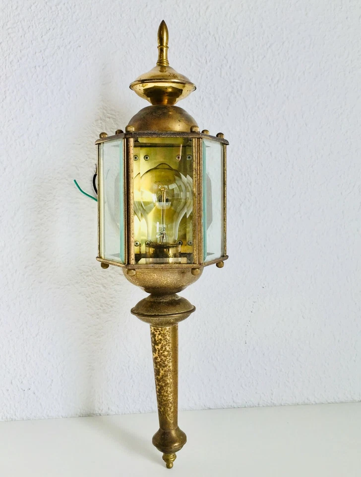 Linterna de jardín porche de pared de latón antiguo español de 19" luz renacimiento dorado gótico Foto 2 de 4