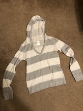 GIRLS JUSTICE GREY AND WHITE STRIPED HOODIE SZ 10