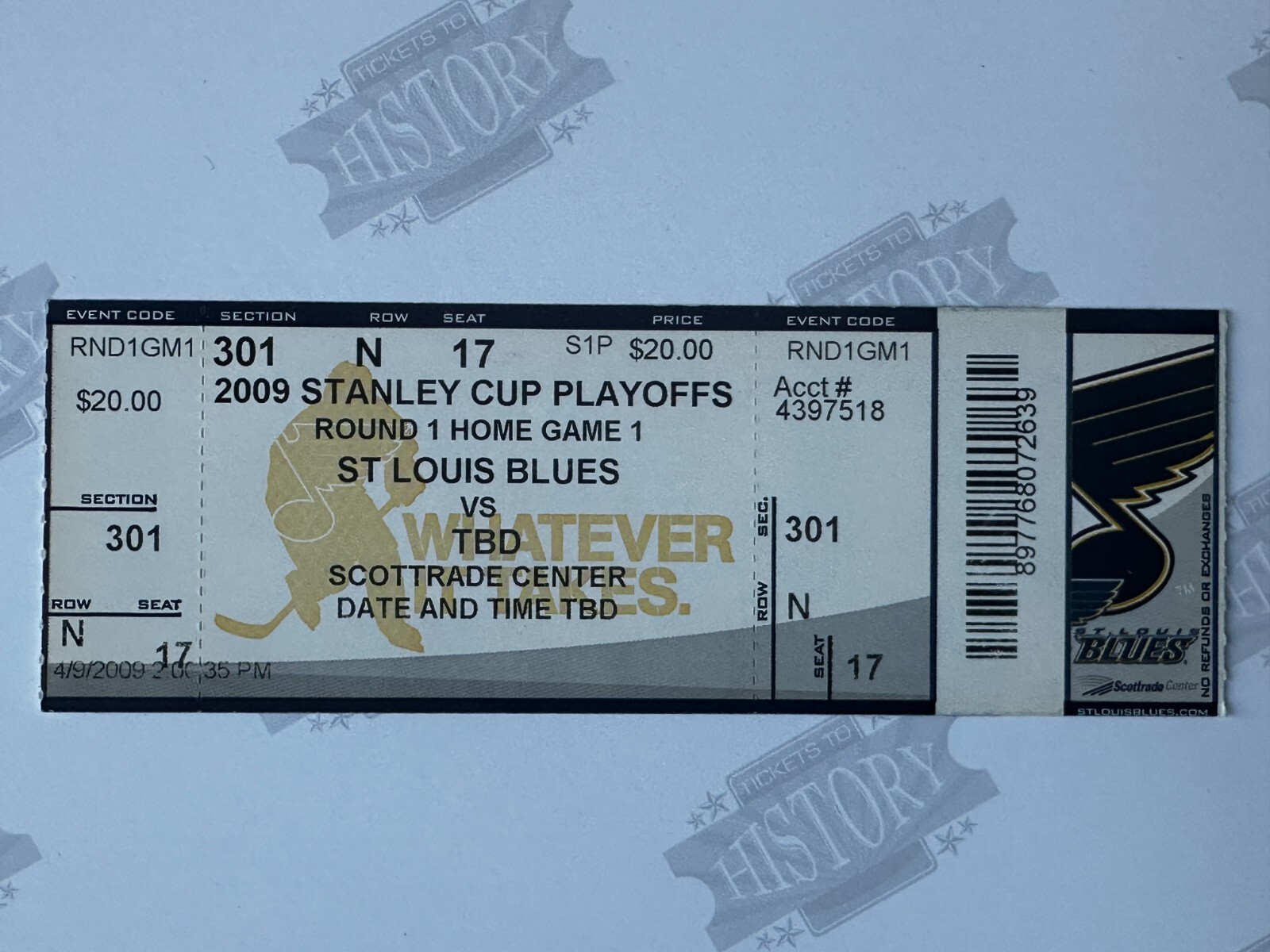 2009 NHL Playoffs WCQF Gm 3 Canucks Blues Ticket 4/19/09 Daniel Sedin Goal