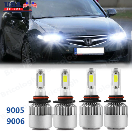 SHENKENUO 9005/9006 LED Headlight Bulbs Combo For Honda Accord 1990-2012, 6000K Cool White, 4 Bulbs