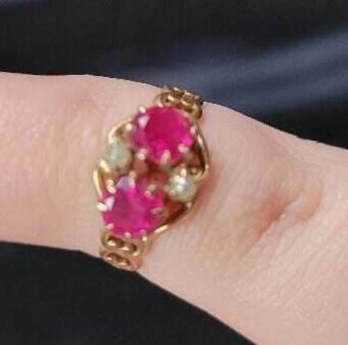 Antique Victorian Pink Stone SEED PEARL RING 10K Rose GOLD Dainty ~ Beautiful! - Picture 2 of 3
