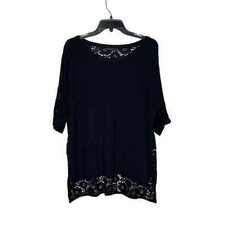 Nally & Millie Blouse Top One Size Black With Lace Back Stretch Womens