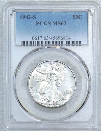 1942-S Walking Liberty Half Dollar PCGS MS63 Bright Frosty Luster PQ #U81