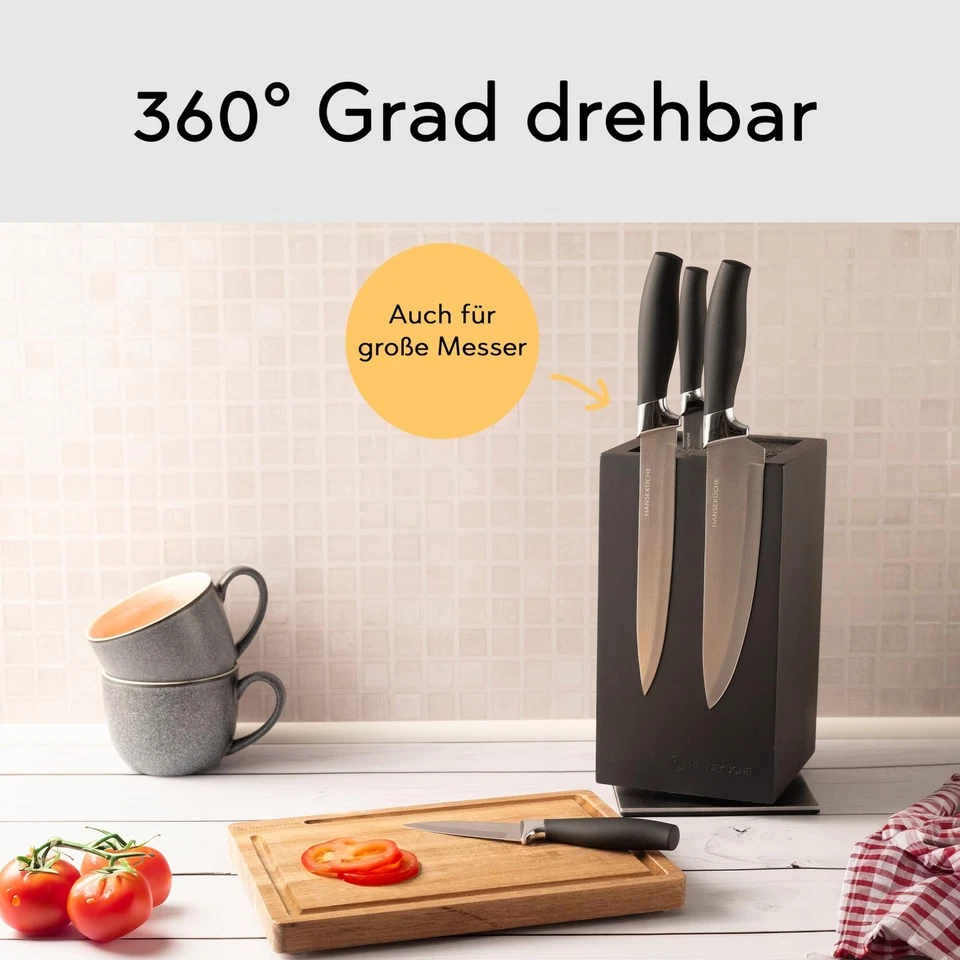 Messerblock - Messerhalter ohne Messer aus Holz Messerbrett beidseitig Rotier... - Bild 2 von 4