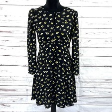 Banana Republic Dress Petite Women's Size 8P A-Line Long Sleeve Black Floral NWT