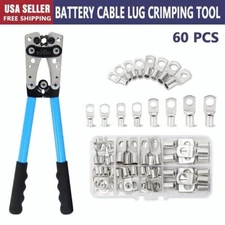 Battery Cable Lug Crimping Tool 10-1 AWG W 60PC Copper Ring Terminal Heavy Duty