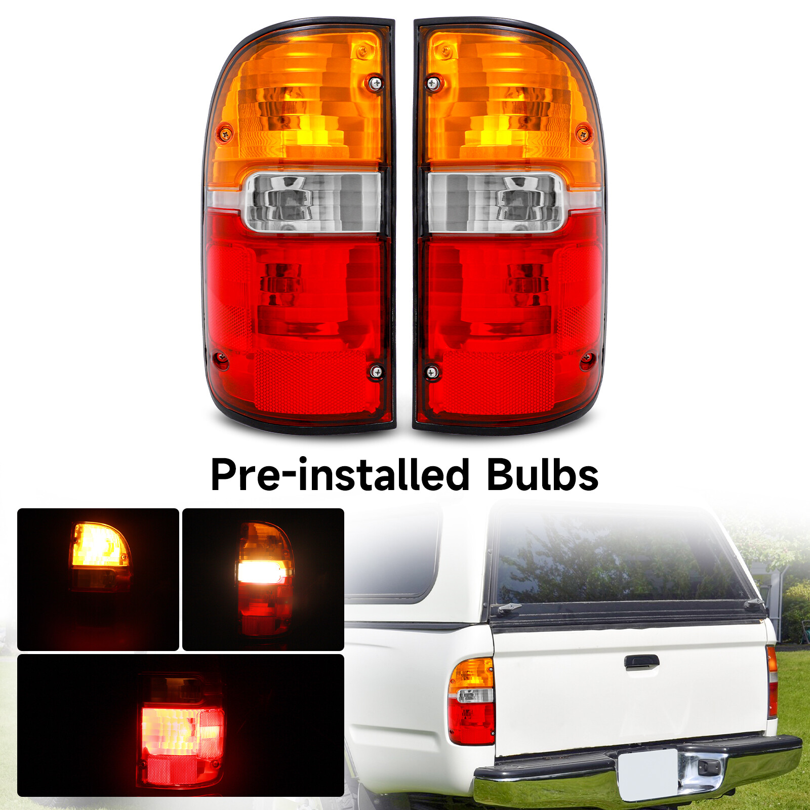 1995-2000 Toyota Tacoma Left & Right Tail Light Assembly Set with Bulbs