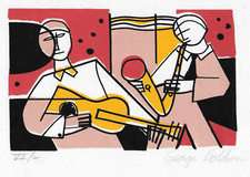 1990s George Baldwin Jazz Serigraph Guitar Musicians New Orleans style