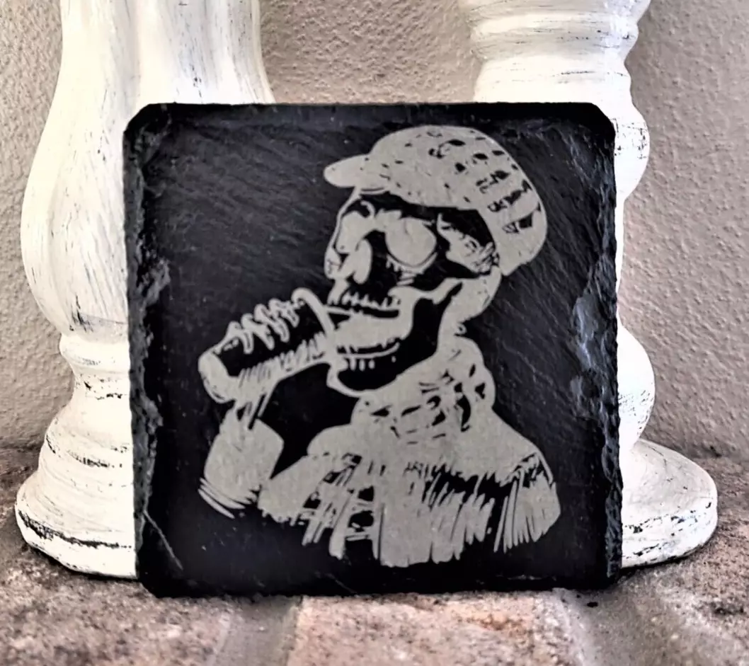 Slate Stone Drink Coasters Square Set of 4 Skeleton Drinking