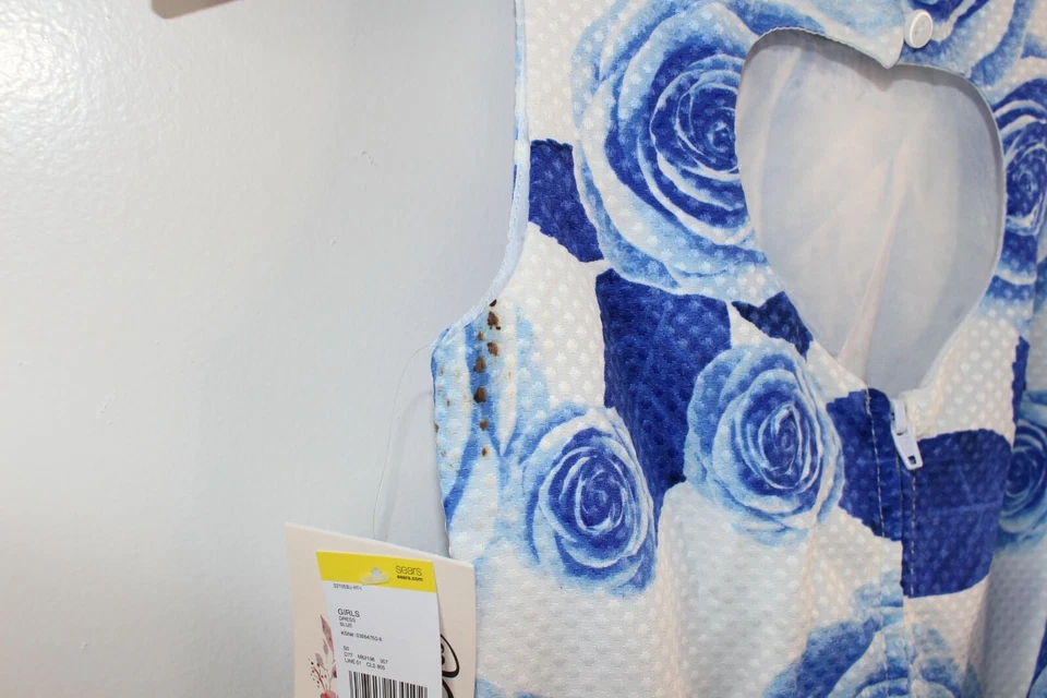 Vestido azul y blanco floral con cinturón Piqué línea A talla 7 Foto 4 de 4