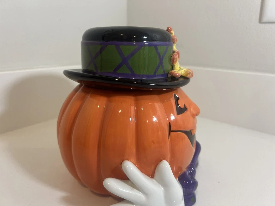 FITZ AND FLOYD ESSENTIALS Derby Pumpkin 2063/36 HALLOWEEN Lidded Ceramic BOX - Image 2 of 4