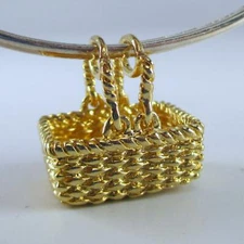 Sterling Silver SWING HANDLE Basket Charm GOLD VERMEIL Brown County Baskets NICE