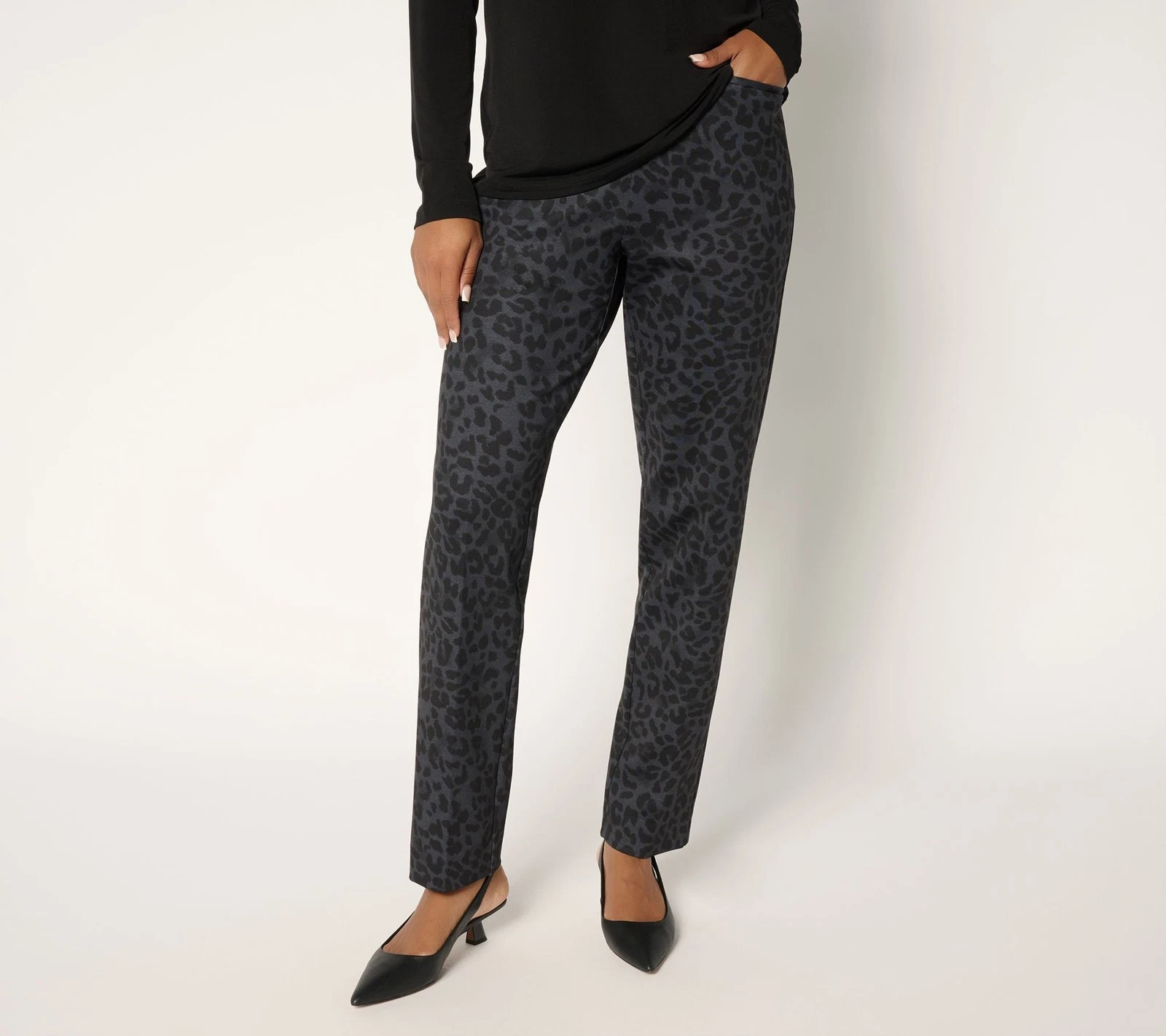 Susan Graver Women's Pants Sz M Printed Ponte Straight Leg Pant Gray A704132