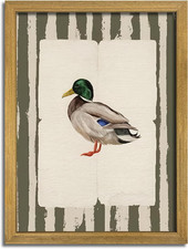 Vintage Framed Duck Wall Art Print, Rustic Mallard Illustration Canvas Poster,