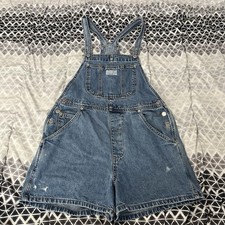 Levi's Vintage 90  s Shortalls M Denim Light Wash Jeans Overall Shorts Distressed
