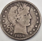 1908 (.3617 OZ SILVER) Barber Silver Half Dollar  *SILVER*