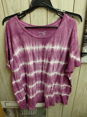  Time & Tru Women s 2xl Crewneck Solid & Tie-Dye Tunic Tee with Short Sleeve
