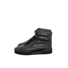 Chanel Black Lambskin Ankle Strap Sneakers - Size 40